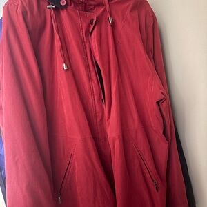 Elegant Scarlet Hooded Raincoat
